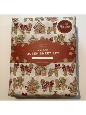 Gingerbread Holiday Dogs Queen 4 Piece Queen Sheet Set New